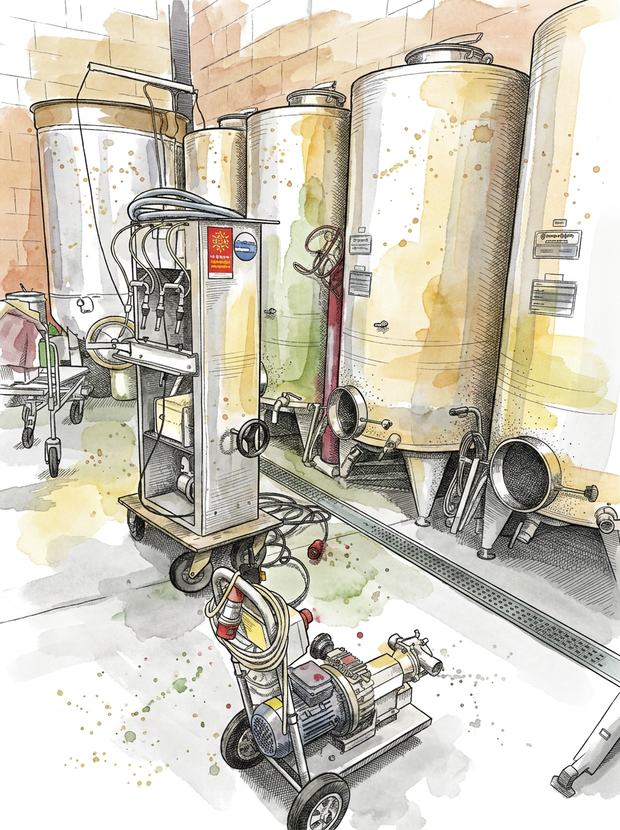 La salle des maturateurs à la miellerie — aquarelle