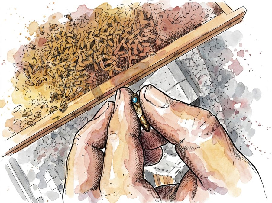 Marquage de la reine — le geste d’un professionnel