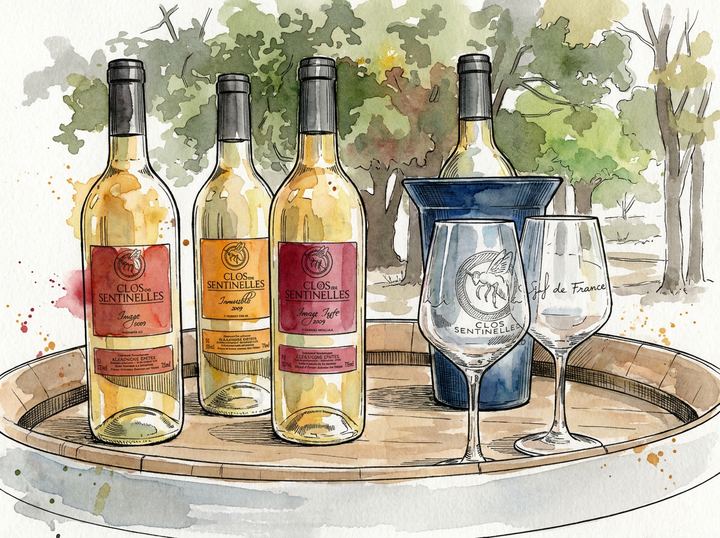 Les hydromels du domaine sur une barrique — aquarelle