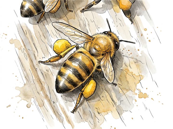 Abeilles sur le bois de la ruche — aquarelle